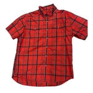 NOVANA Men's Radish Red Reflective Bike Button-down Shirt Size Large Zip Pocket